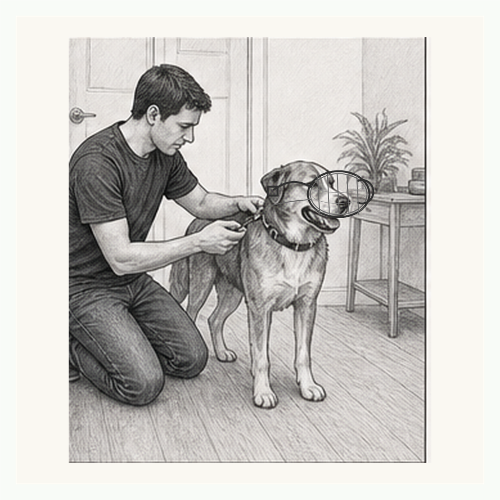 Detailed sketch demonstrating Muzzle Comfort for Emergency Care
