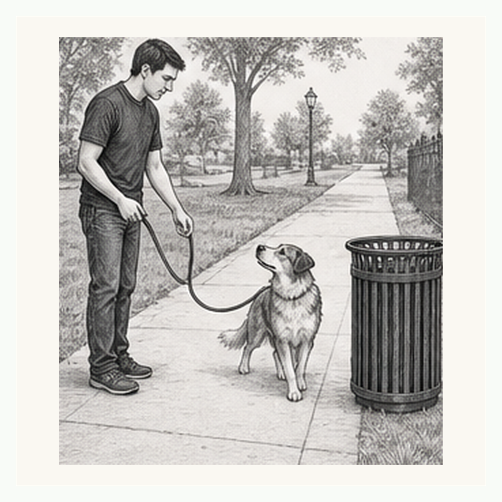 Sketch demonstrating First Loose-Leash Step